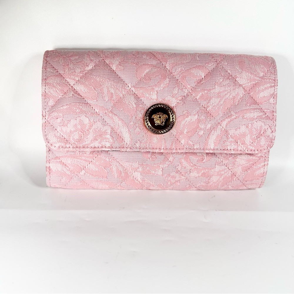 New Versace Pink Jacquard Quilted Clutch Chain Shoulder Bag